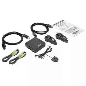 Conmutador KVM de 2 puertos DisplayPort Tripp Lite B004-DP2UA2-K, 4K@60Hz, teclado/ratón USB, audio, cable