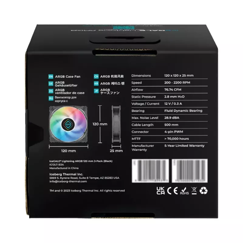 Ventilador Iceberg Thermal IceGALE Lightning ARGB 12 cm negro 3 uds.