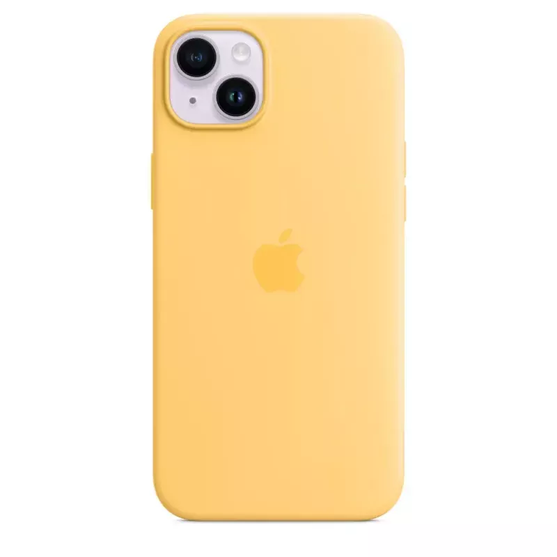 Funda de silicona Apple iPhone 14 Plus MagSafe Sunglow amarillo