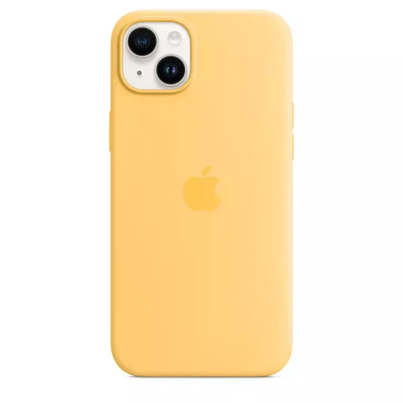 Funda de silicona Apple iPhone 14 Plus MagSafe Sunglow amarillo
