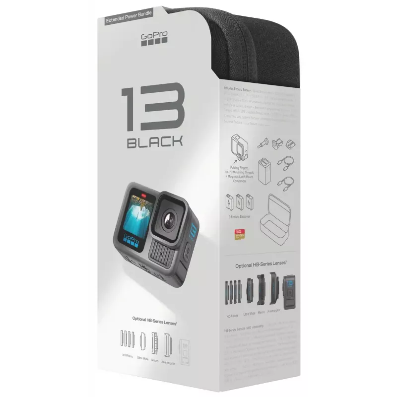 Cámara de acción GoPro HERO13 Black Power Bundle — 5.3K Ultra HD, 240 fps, 27,6 MP, campo de visión de 177°