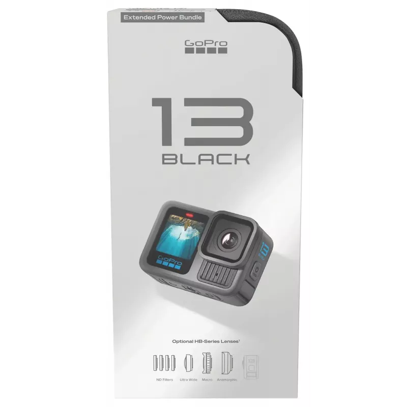 Cámara de acción GoPro HERO13 Black Power Bundle — 5.3K Ultra HD, 240 fps, 27,6 MP, campo de visión de 177°