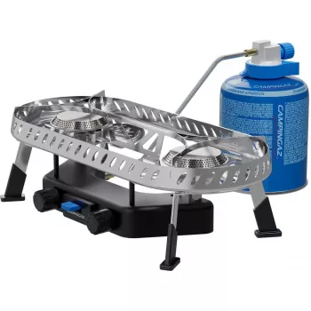 Hornillo de gas portátil Campingaz Camp & Trek Twin Connect – hornillo portátil de dos fuegos, sistema Twin Connect