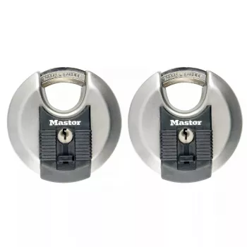 Candado discus MASTER LOCK 70 mm acero inoxidable con llave igualada pack de 2