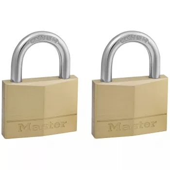 Candado MASTERLOCK 50 mm cuerpo macizo de latón, pack de 2, arco cilíndrico