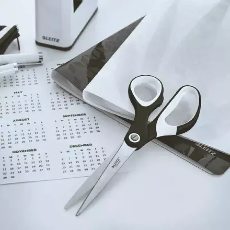 Tijeras Leitz WOW corte recto negro blanco