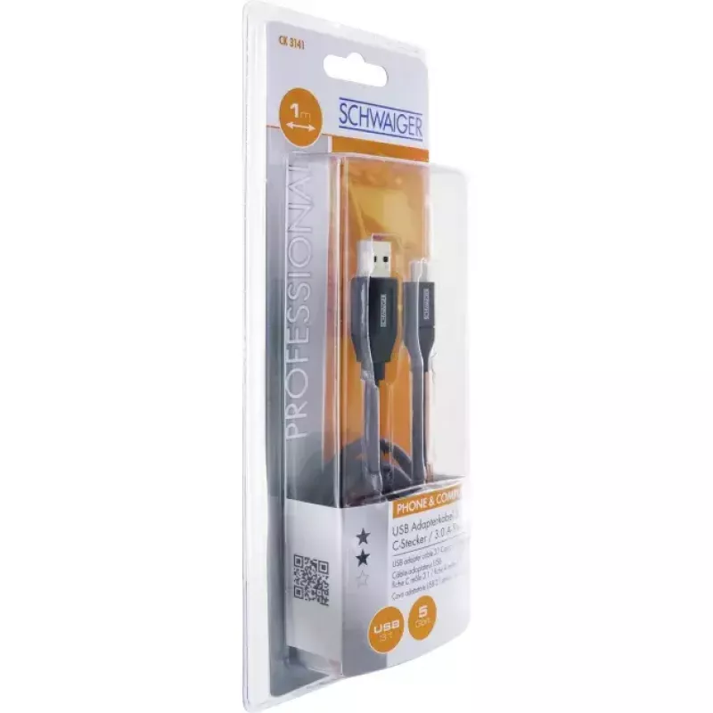 Cable USB Schwaiger CK 3141 USB 3.2 Gen 1 1m USB A USB C negro
