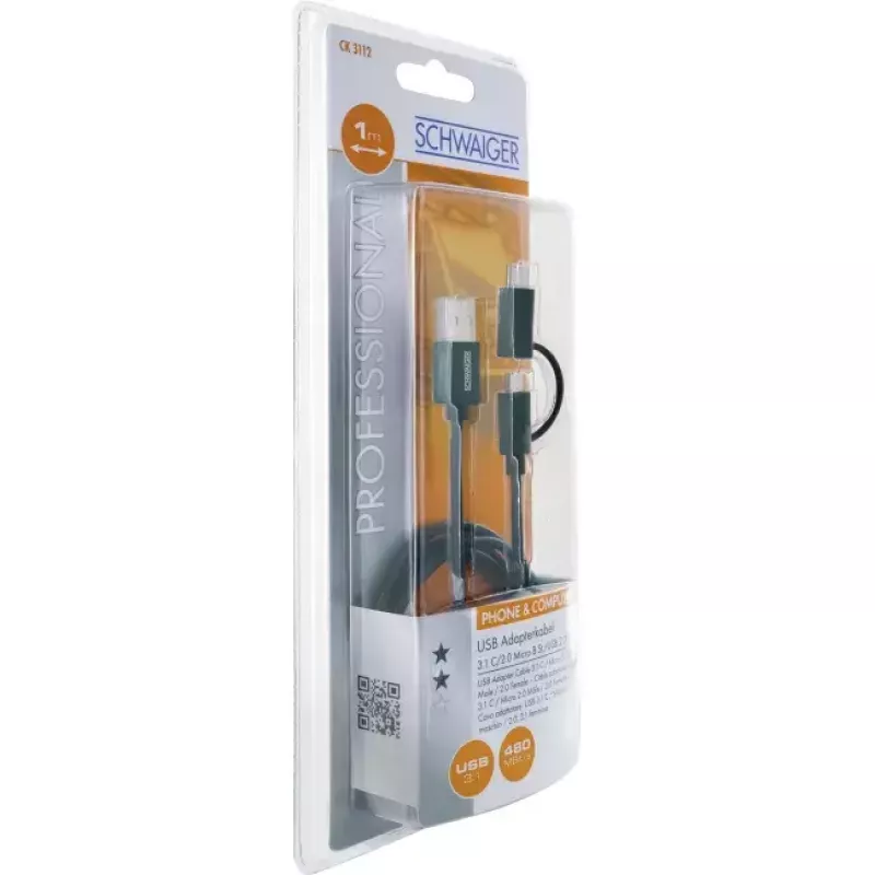 Cable USB Schwaiger CK 3112 USB 2.0 1m USB A Micro-USB B negro