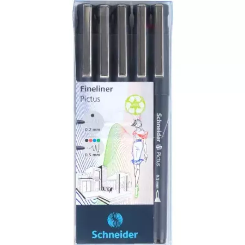 Rotulador fineliner Schneider Schreibgeräte Pictus negro azul verde rojo 5 uds.