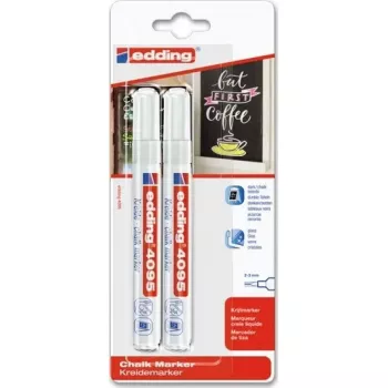 Rotulador de tiza Edding 2 4095 White — rotulador de tiza líquida recargable, tinta blanca, punta redonda fina