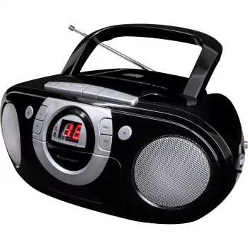 Sistema estéreo portátil Soundmaster SCD5100SW — sintonizador FM analógico 87,5–108 MHz, reproductor CD/MP3, 1 W RMS, indicador LED, negro