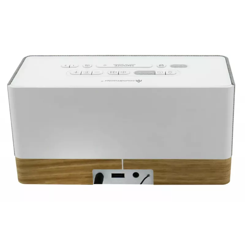 Radio despertador Soundmaster UR630WE – FM/PLL/FM, 6 W RMS, gris/blanco, alimentación por CA y pilas AAA