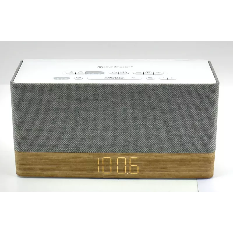 Radio despertador Soundmaster UR630WE – FM/PLL/FM, 6 W RMS, gris/blanco, alimentación por CA y pilas AAA
