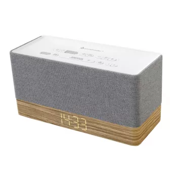 Radio despertador Soundmaster UR630WE – FM/PLL/FM, 6 W RMS, gris/blanco, alimentación por CA y pilas AAA