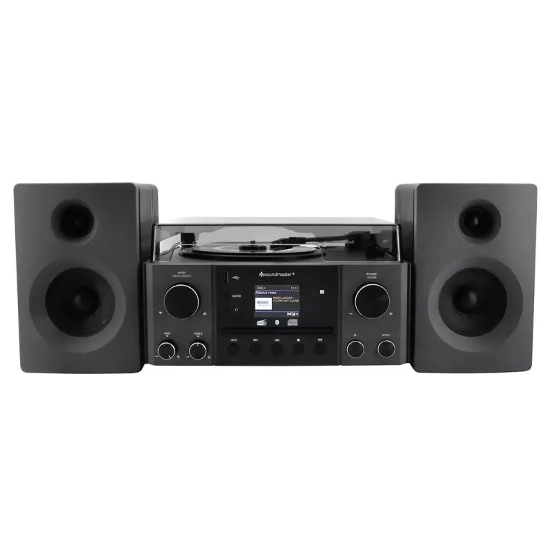 Sistema de audio para el hogar Soundmaster MCD1950SW — 20 W RMS, DAB+/FM, reproducción CD/MP3, AUX de 3,5 mm, alimentación por red (negro)