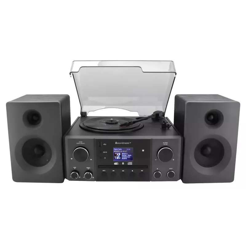 Sistema de audio para el hogar Soundmaster MCD1950SW — 20 W RMS, DAB+/FM, reproducción CD/MP3, AUX de 3,5 mm, alimentación por red (negro)