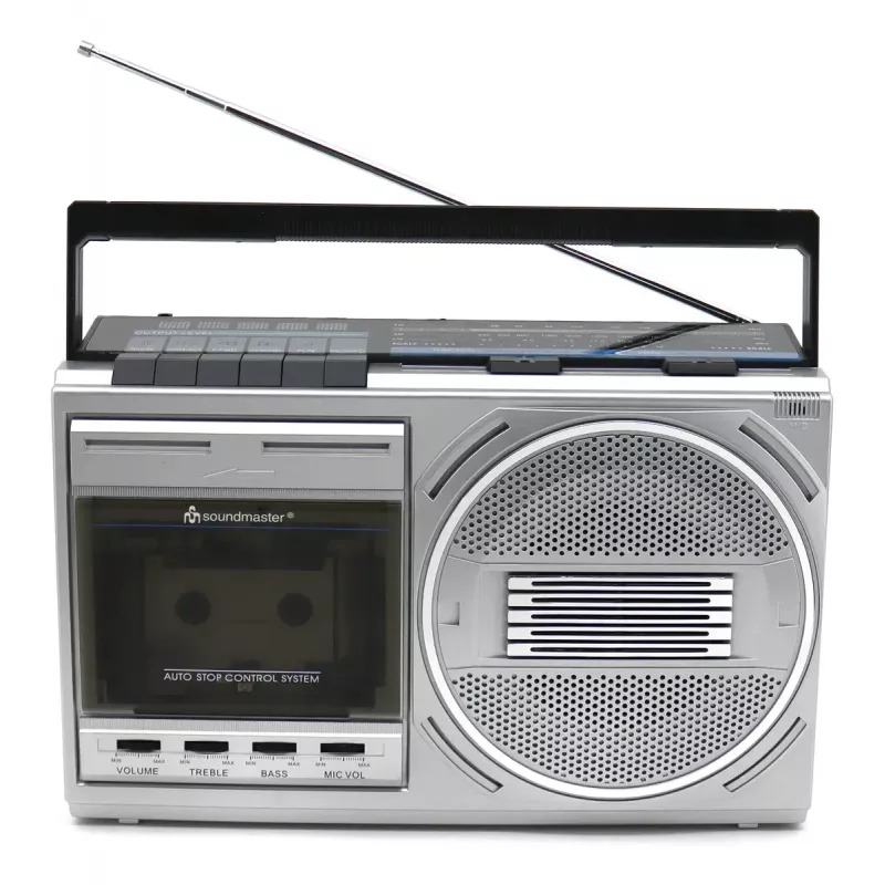 Reproductor de casetes portátil Soundmaster RR20SI — radio FM/MW/KW, 3 W RMS, auriculares de 3,5 mm, negro/plata