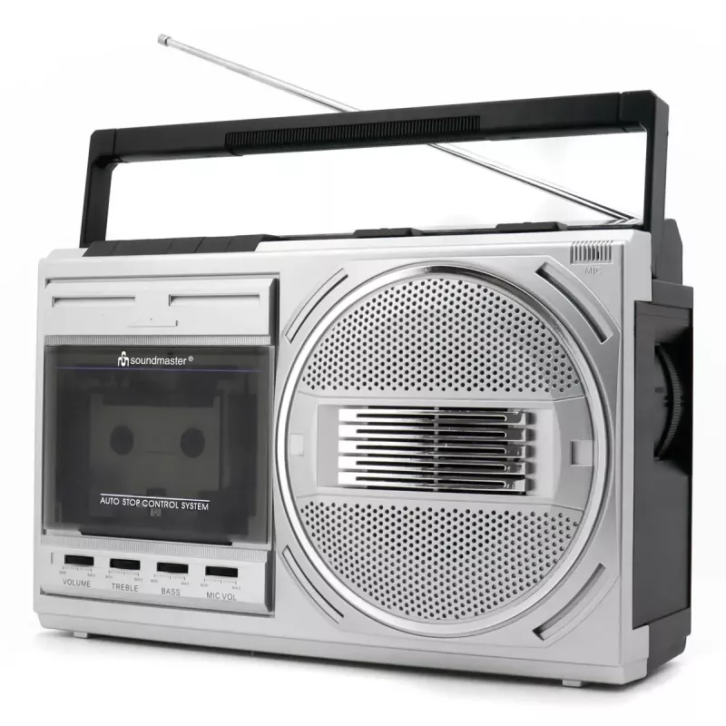 Reproductor de casetes portátil Soundmaster RR20SI — radio FM/MW/KW, 3 W RMS, auriculares de 3,5 mm, negro/plata