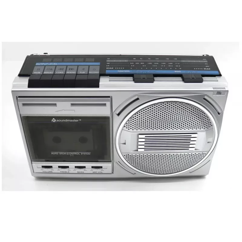 Reproductor de casetes portátil Soundmaster RR20SI — radio FM/MW/KW, 3 W RMS, auriculares de 3,5 mm, negro/plata