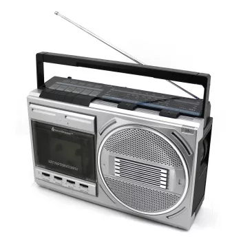 Reproductor de casetes portátil Soundmaster RR20SI — radio FM/MW/KW, 3 W RMS, auriculares de 3,5 mm, negro/plata