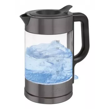 Hervidor eléctrico ProfiCook PC-WKS 1322 G – 1,7 L, 2200 W, cuerpo de cristal, acero inoxidable, negro/transparente