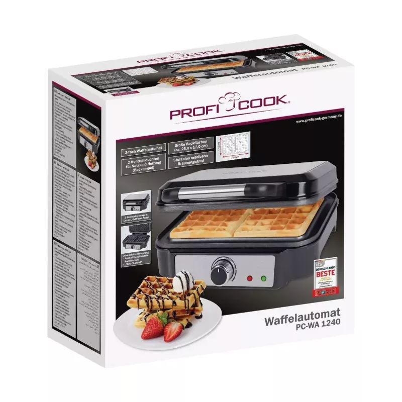 Gofrera ProfiCook PC-WA 1240 2 gofres 1000 W negra acero inoxidable