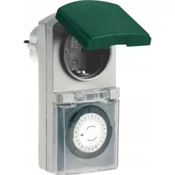Temporizador mecánico REV modelo 0025700409 exterior negro, esfera analógica para circuitos