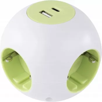Regleta cubo REV PowerGlobe 4 tomas con puertos USB, blanca, 1,4 m de cable