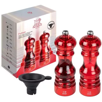 Dúo de molinos de pimienta y sal PEUGEOT Podium 18 cm, acrílico, rojo