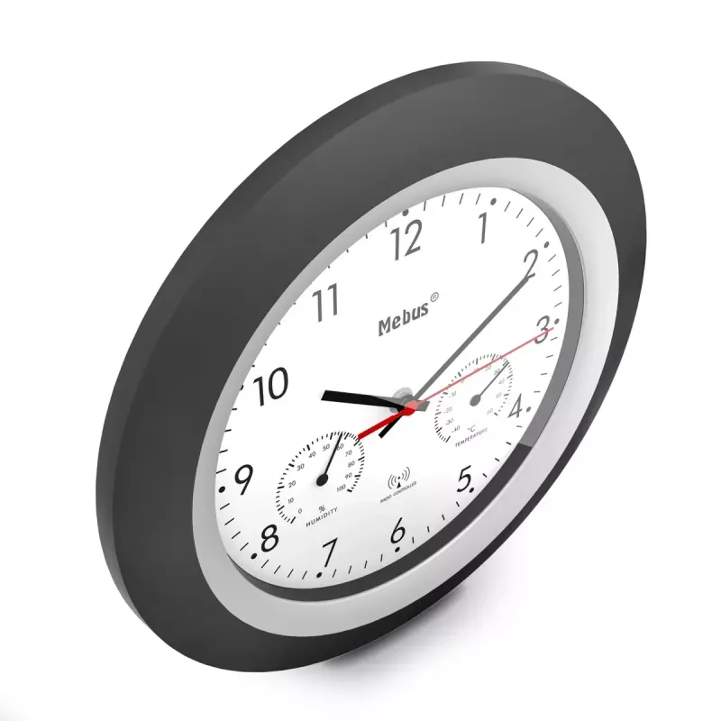 Reloj digital Mebus 19449 redondo negro blanco pila AA 30 cm