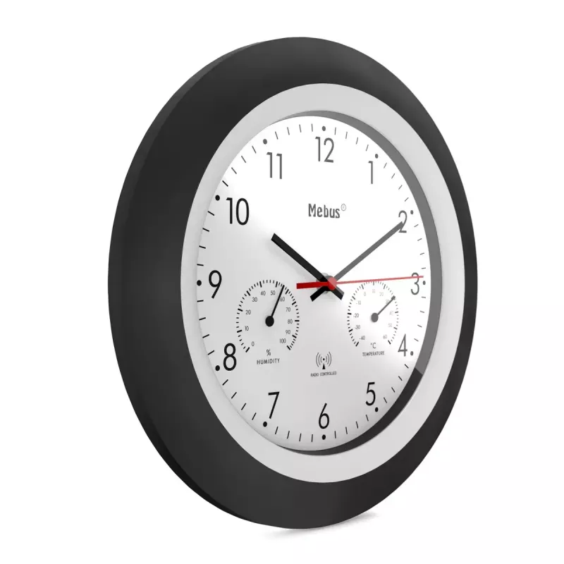 Reloj digital Mebus 19449 redondo negro blanco pila AA 30 cm