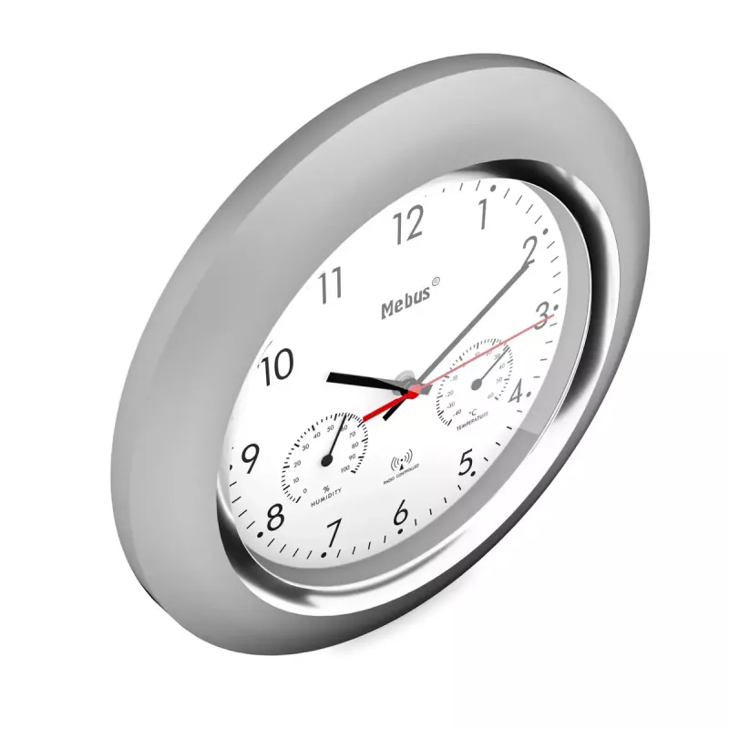 Reloj digital Mebus 19454 redondo plata blanco pila AA
