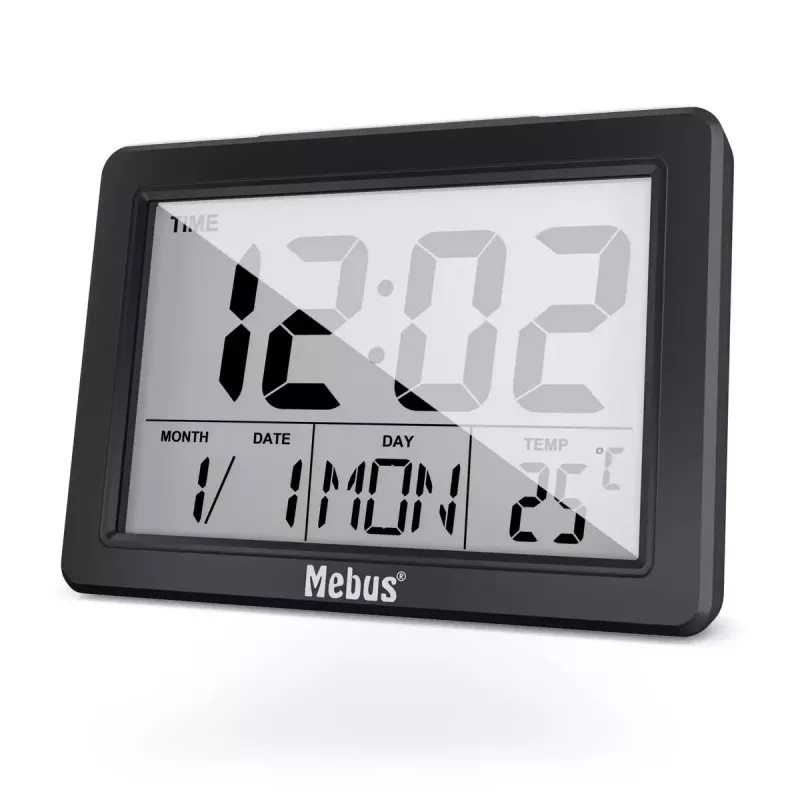 Despertador de cuarzo Mebus 25739 negro rectangular retroiluminación azul