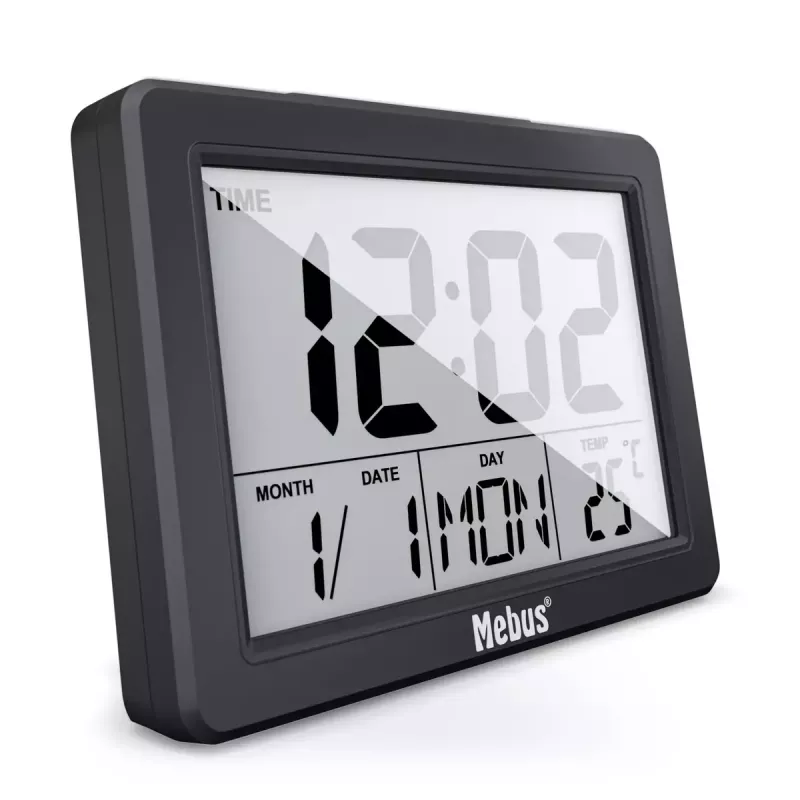 Despertador de cuarzo Mebus 25739 negro rectangular retroiluminación azul