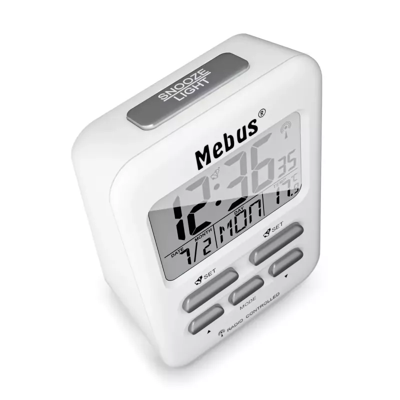 Despertador digital Mebus 25800 blanco rectangular retroiluminación azul