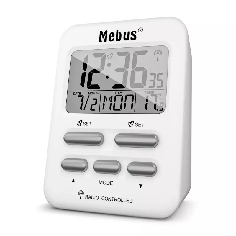 Despertador digital Mebus 25800 blanco rectangular retroiluminación azul