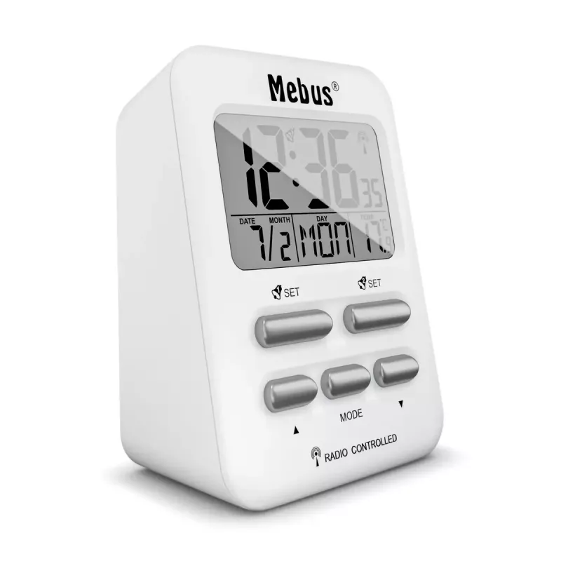 Despertador digital Mebus 25800 blanco rectangular retroiluminación azul
