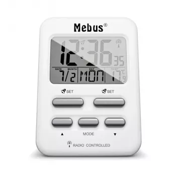 Despertador digital Mebus 25800 blanco rectangular retroiluminación azul