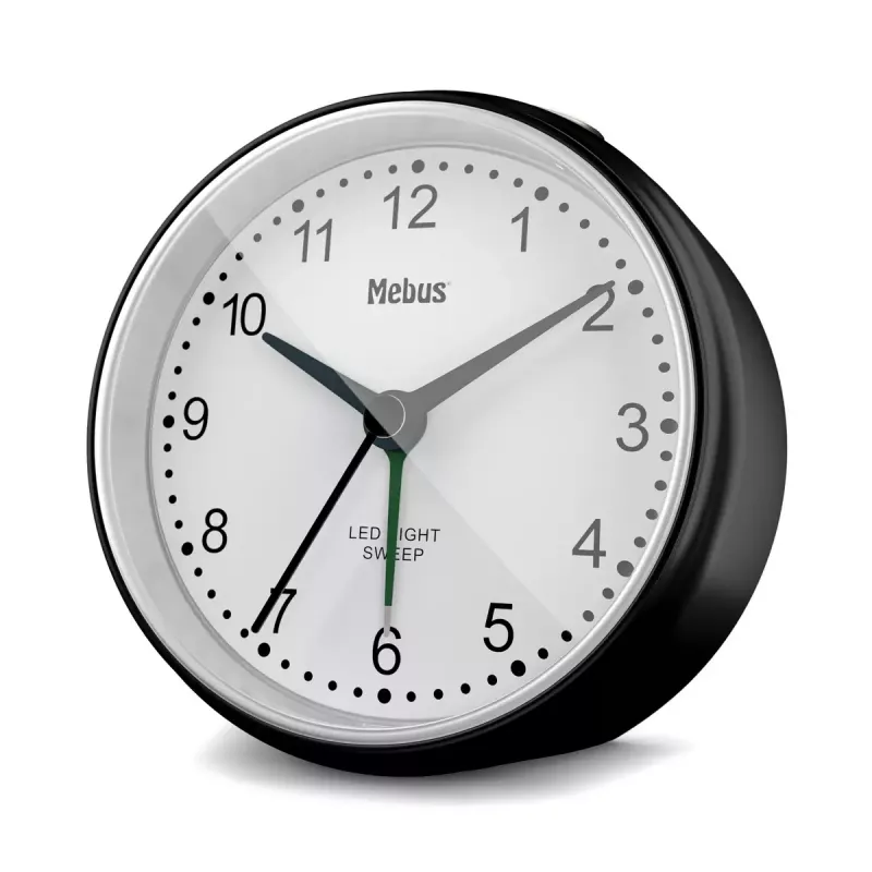 Despertador de cuarzo Mebus 25806 redondo negro blanco analógico pila AA