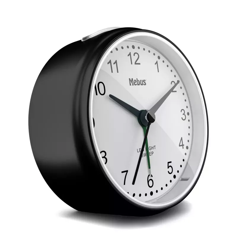 Despertador de cuarzo Mebus 25806 redondo negro blanco analógico pila AA