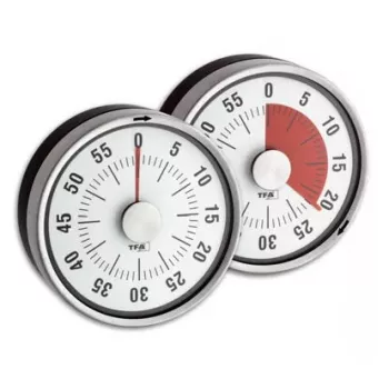 TFA-Dostmann 38.1028.10 Puck reloj de cocina analógico, negro/plata