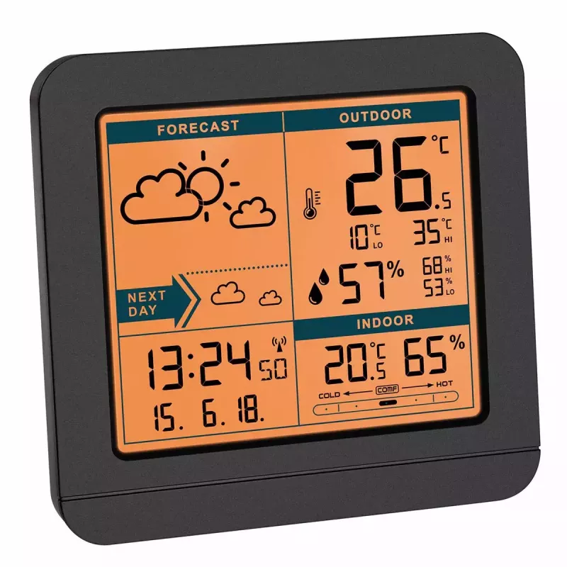 Estación meteorológica TFA Dostmann Sky Black LCD a pilas termohigrómetro inalámbrico (interior/exterior, 0,433 GHz, AAA)