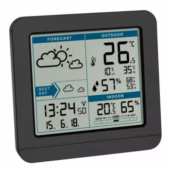Estación meteorológica TFA Dostmann Sky Black LCD a pilas termohigrómetro inalámbrico (interior/exterior, 0,433 GHz, AAA)