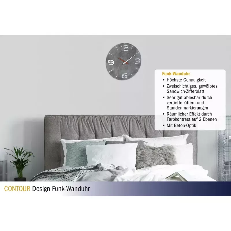 Reloj de pared TFA-Dostmann CONTOUR redondo gris blanco 35 cm