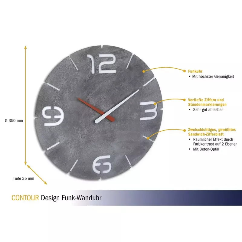 Reloj de pared TFA-Dostmann CONTOUR redondo gris blanco 35 cm