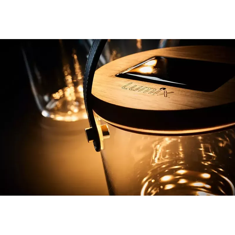 Lámpara de mesa Krinner LUMIX Deco Glass Basic LED transparente bambú vidrio