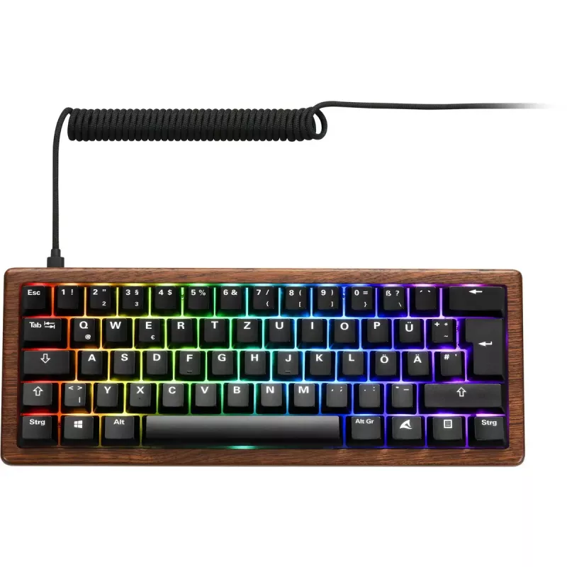 Teclado mecánico Sharkoon SKILLER SGK50 S4 Gen2 Wood PBT — acabado madera/negro, distribución UK, interruptores Gateron G Pro 3.0 amarillos