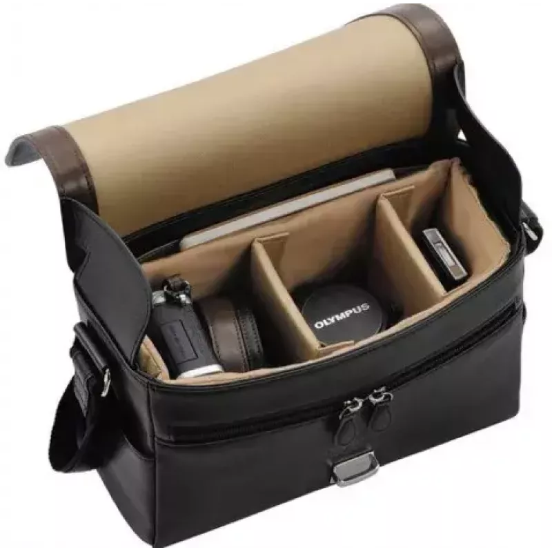 Bolsa de hombro para cámaras Olympus CBG-11 PR de OLYMPUS — negra y marrón, modelo V613014NW000