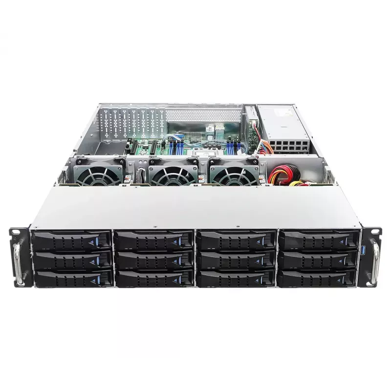 Barebone de servidor ASRock 2U12L2S-SIENA (2U) — AMD SoC, Socket SP6, 12 bahías de 3,5 pulgadas + 2 de 2,5 pulgadas, fuente de alimentación 800W, DDR5 hasta 96GB