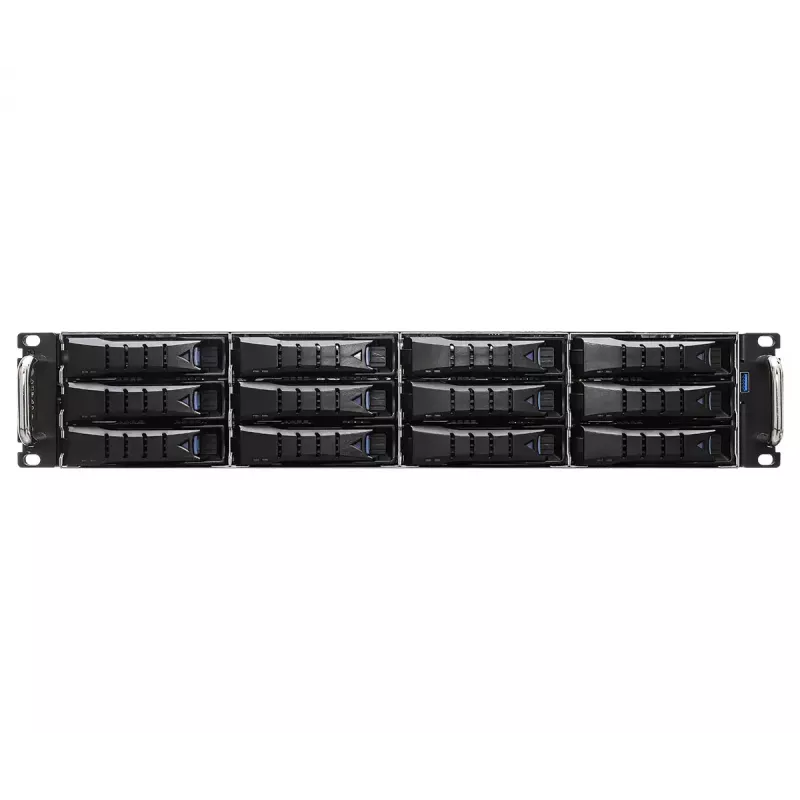 Barebone de servidor ASRock 2U12L2S-SIENA (2U) — AMD SoC, Socket SP6, 12 bahías de 3,5 pulgadas + 2 de 2,5 pulgadas, fuente de alimentación 800W, DDR5 hasta 96GB